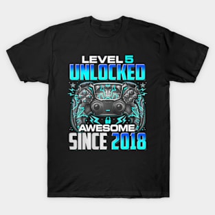 Level 5 Unlocked Awesome Since 2018 5Th Birthday Gaming T-Shirt